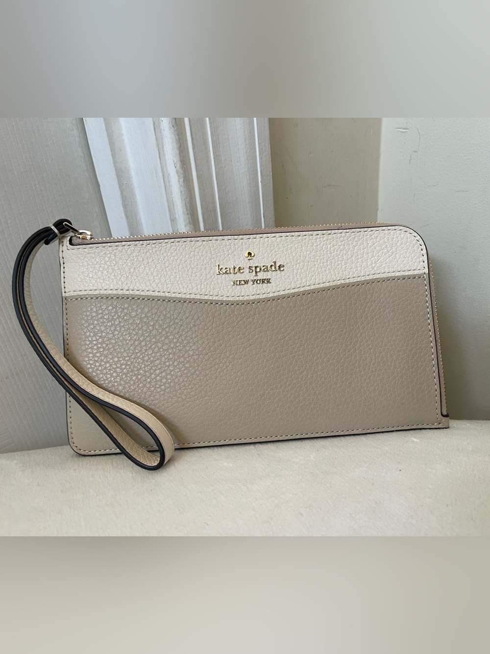kate spade Two-Tone Cream & Beige Leather Wristlet Clutch